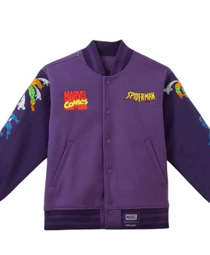 Marvel Comics 90s Full Snap Purple Varsity Jacket