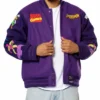 Marvel Comics Spider Man 90s Full Snap Purple Varsity Jacket