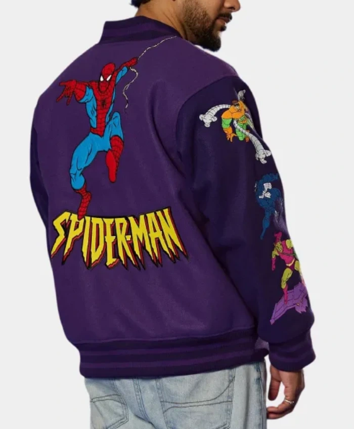 Marvel Comics Spider Man 90s Full Snap Varsity Jacket