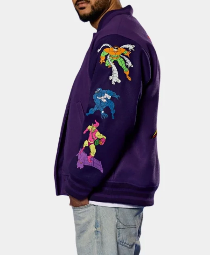 Marvel Comics Spider Man 90s Purple Varsity Jacket