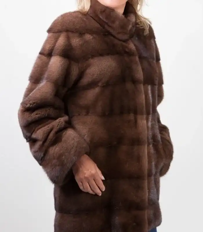 Megan Mink Fur Belted Brown Long Coat