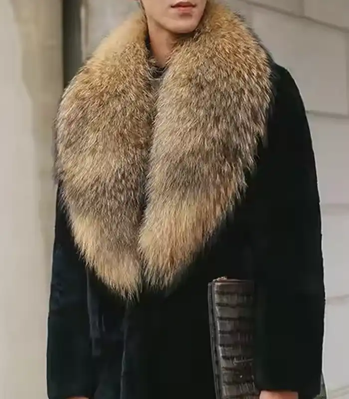 Melany Mongolian Mink Fur Black Mid Length Coat