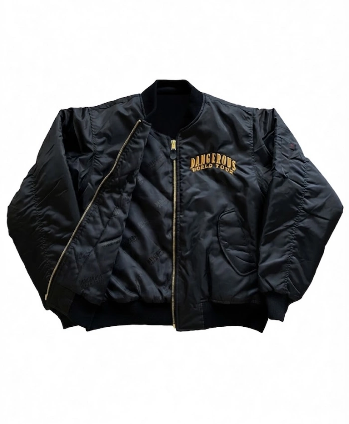 Michael Jackson Dangerous World Tour Black Satin Bomber Jacket