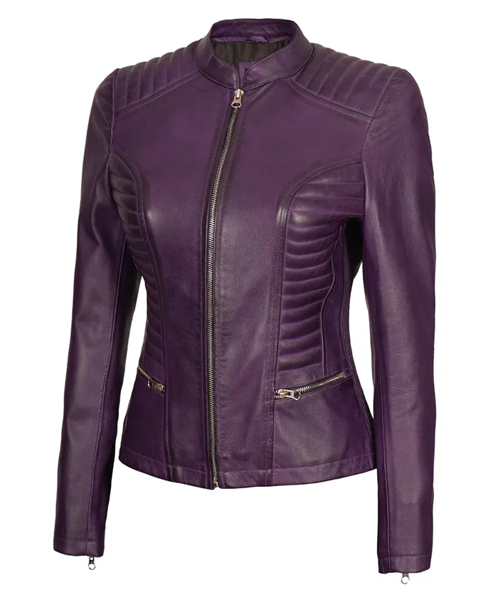 Michaela Lakeland Cafe Racer Snap Collar Zip Leather Jacket