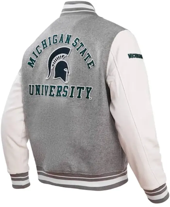 Michigan State University Heather Grey And White Varsity Jacket