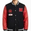 Miles Morales Black and Red Wool with Leather Sleeves Jacket