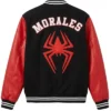 Miles Morales Black and Red Wool with Leather Sleeves Varsity Jacket