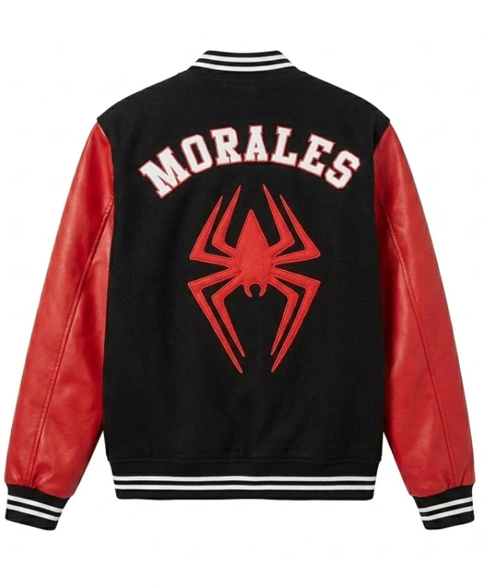 Miles Morales Black and Red Wool with Leather Sleeves Varsity Jacket