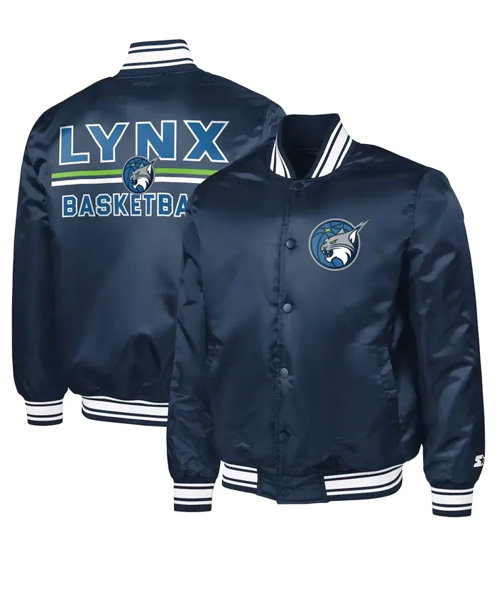 Minnesota Lynx Navy Satin Full Snap Varsity Jacket