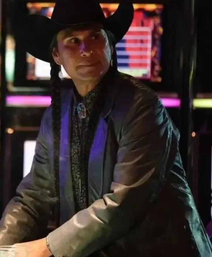 Mo Brings Plenty Yellowstone Rainwater Driver Season 4 Black Leather Blazer Coat For Sale