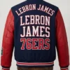 NBA Philadelphia 76ers LeBron James Navy Blue And Red Varsity Letterman Jacket