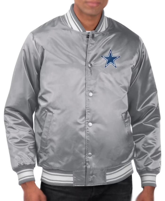 Dallas Cowboys Starter Team Logo Grey Satin Jacket
