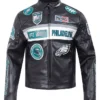 NFL Philadelphia Eagles Zip Up Moto Black Leather Jacket