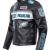 NFL Philadelphia Eagles Zip Up Moto Leather Black Jacket