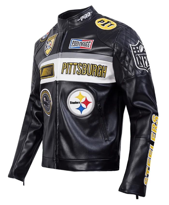 NFL Pittsburgh Steelers Black Leather Moto Jacket Sale