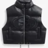 NFL San Francisco 49ers Womens Black Cropped Leather Puffer Vest