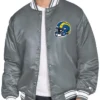 LA Rams Starter Full-Snap Grey Satin Varsity Jacket