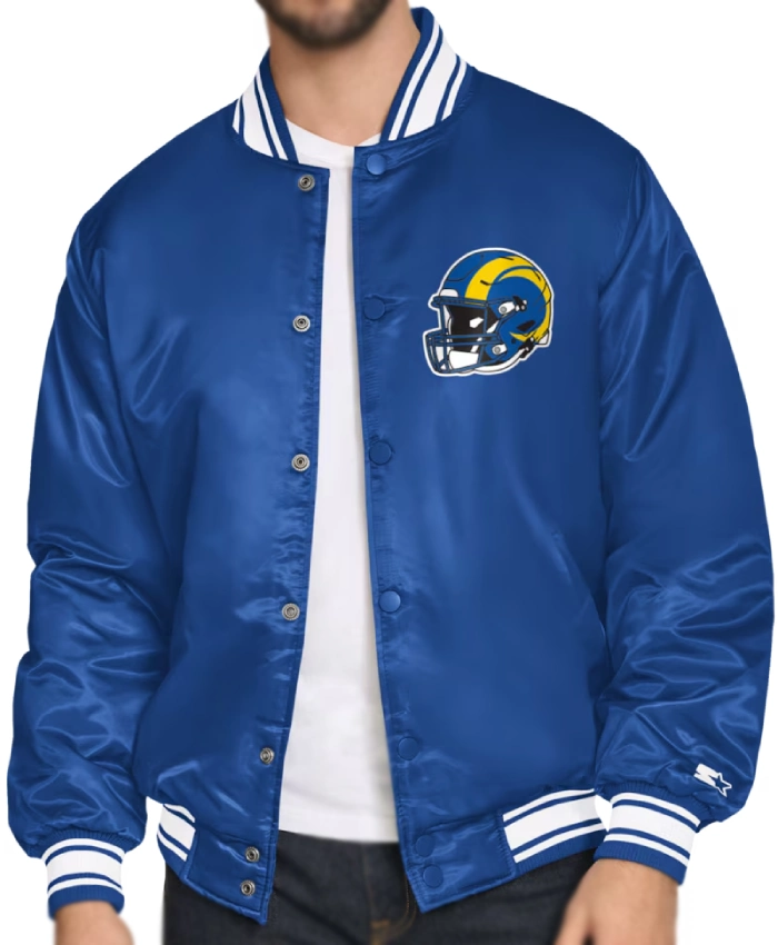 LA Rams Starter Full-Snap Royal Satin Varsity Jacket