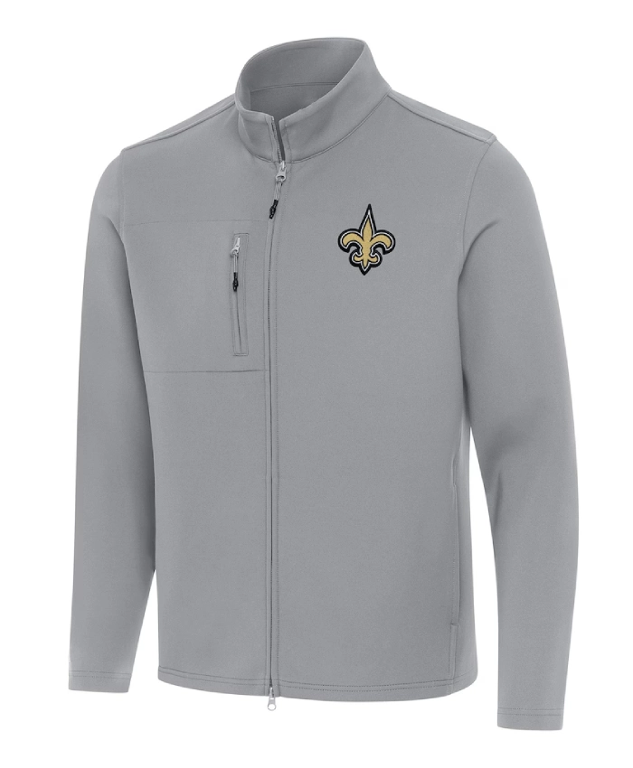 New Orleans Saints Antigua Gray Objection Fleece Jacket