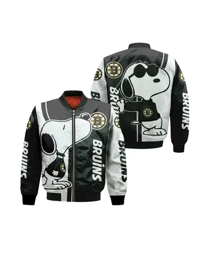 NHL Boston Bruins Black And White Snoopy Bomber Jacket