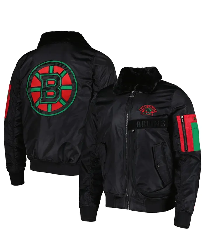 NHL Boston Bruins Black Velvet Collar Bomber Jacket