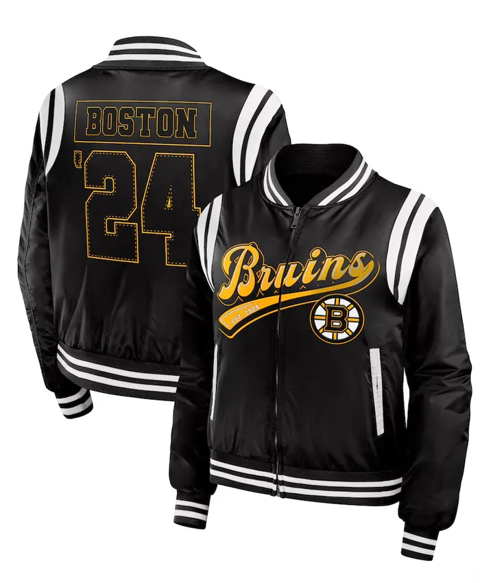 NHL Boston Bruins Leather Bomber Jacket - Image 6