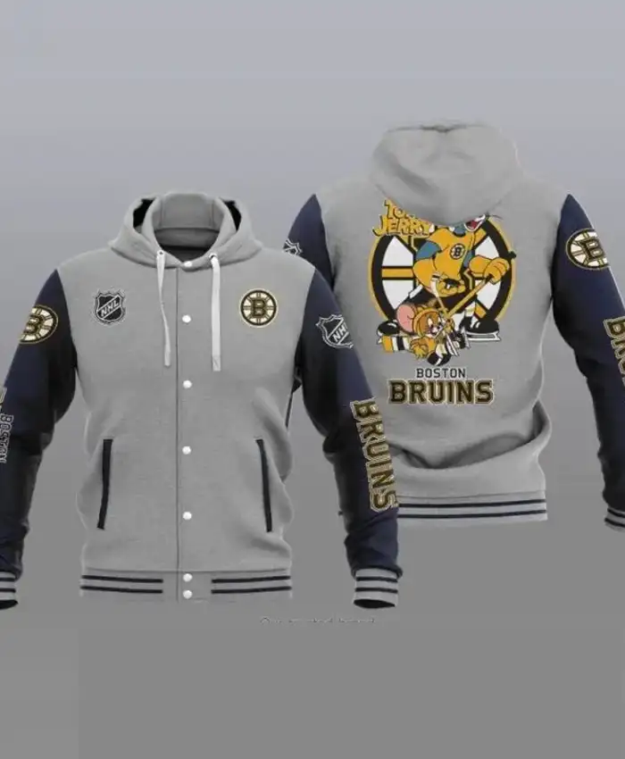 NHL Boston Bruins Tom And Jerry Hooded Baseball Jacket - Image 3