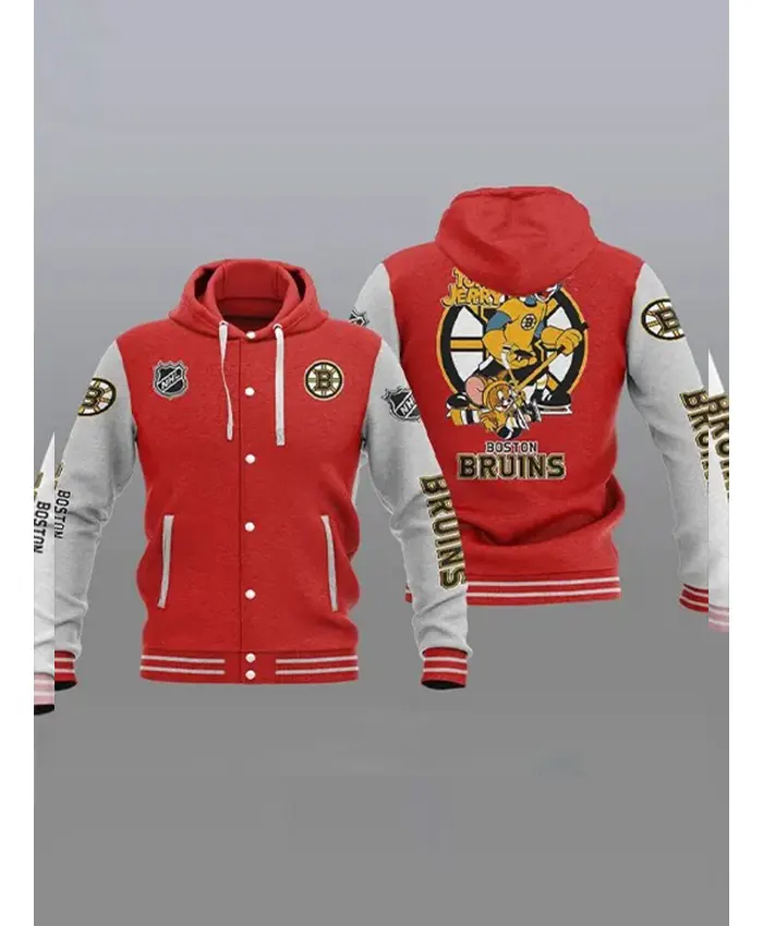 NHL Boston Bruins Tom And Jerry Hooded Baseball Jacket - Image 2