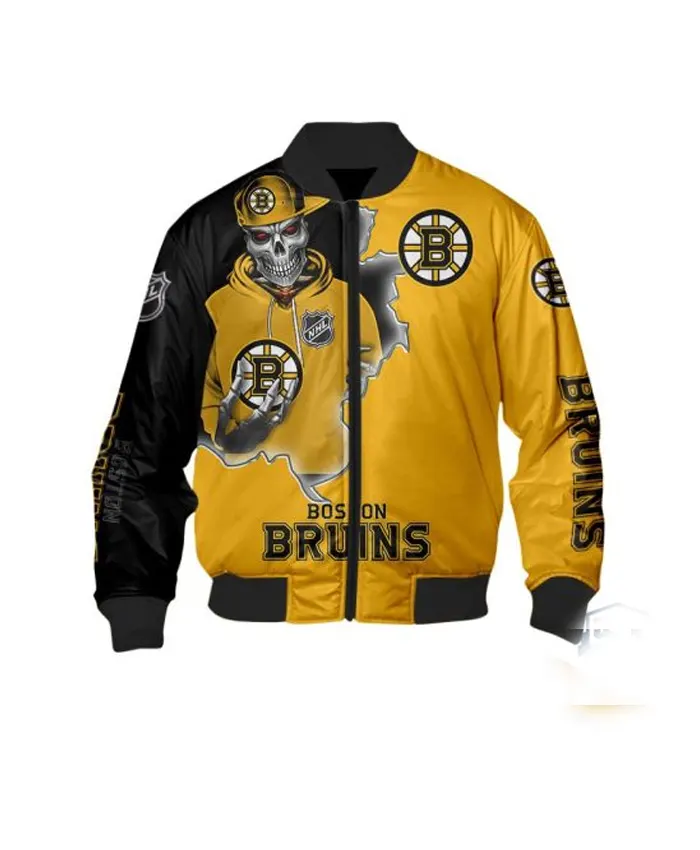 NHL Team Boston Bruins Skeleton 3D Print Bomber Jacket