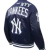 NY Yankees Letterman Full Snap Navy Satin Jacket