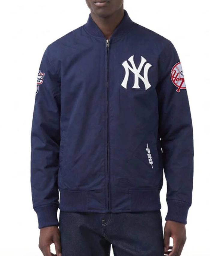 NY Yankees Living Large Navy Full Zip Twill Cotton Jacket
