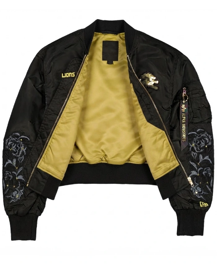 New Era x Alpha Industries Black Detroit Lions Full Zip Nylon Jacket