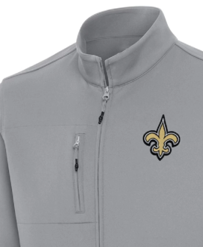 NFL Team New Orleans Saints Antigua Gray Objection Full-Zip Grey Fleece Jacket