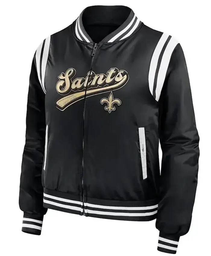 New Orleans Saints NFL Satin Zipper Bomber Jacket 1