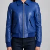 Royal Blue Leather Flight Bomber Jacket