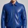 Royal Blue Leather Flight Bomber Jacket