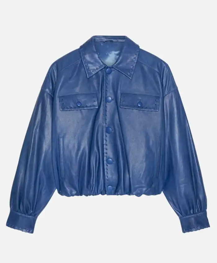 Honest Renovations S4 Lizzy Mathis Blue Leather Jacket