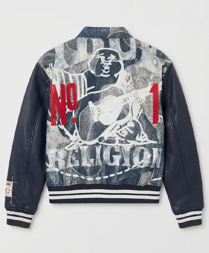 True Religion No. 1 Logo Denim Print Bomber Jacket