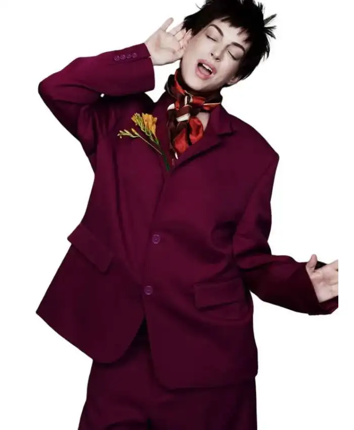 Anne Hathaway 2026 Burgundy Suit