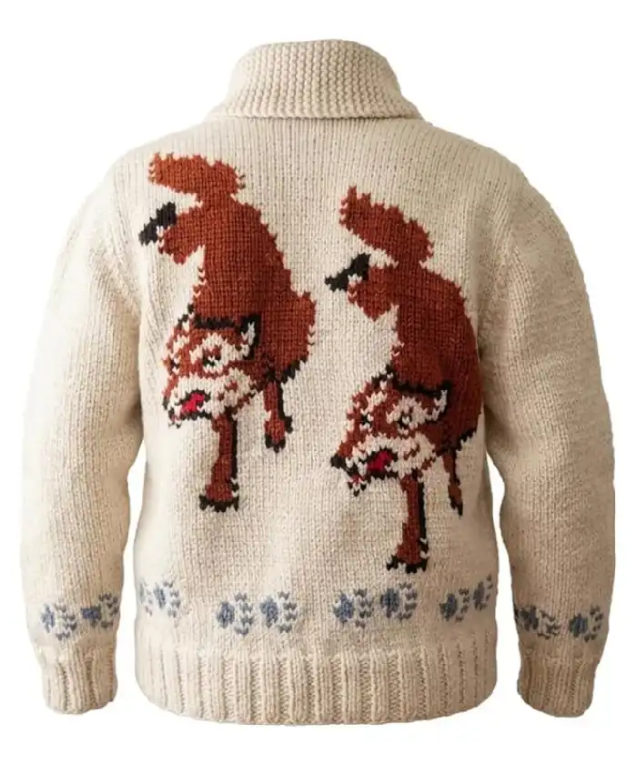 Vintage Hand Knit Wool Wolf Cardigan Jacket