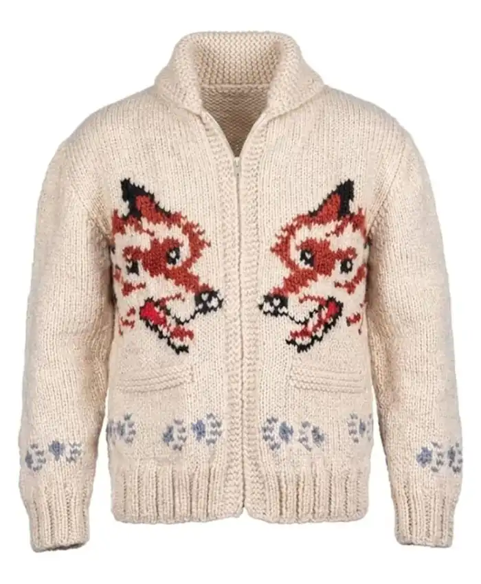 Vintage Hand Knit Wool Wolf Cardigan Jacket