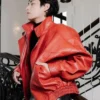 Kim Taehyung Red LeatheKim Taehyung Red Leather Jacketr Jacket