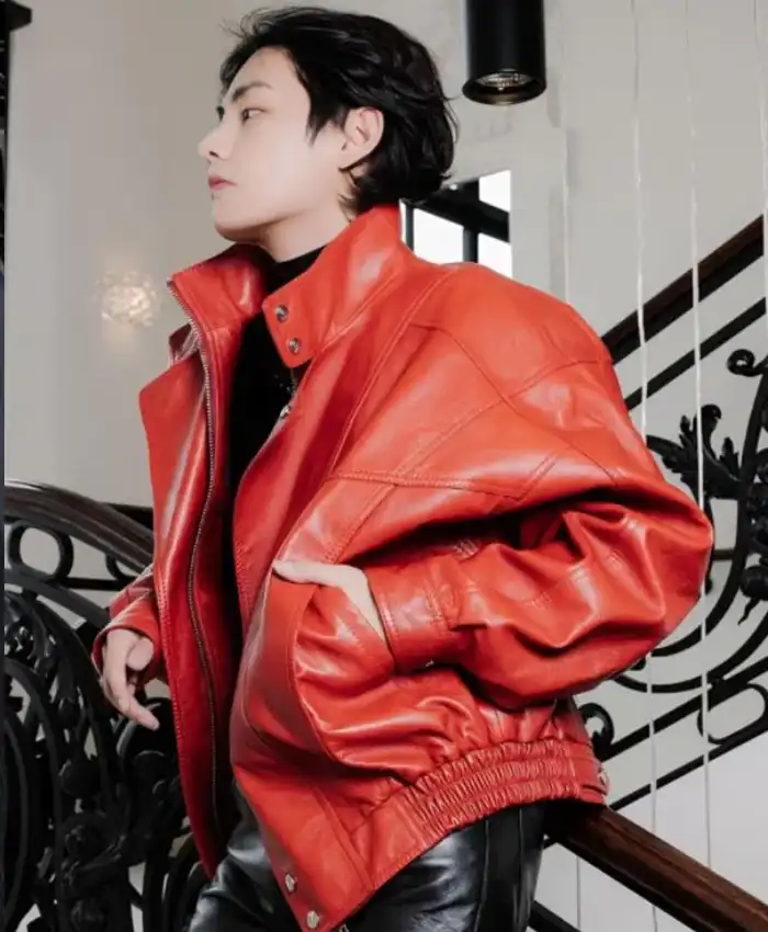 Kim Taehyung Red LeatheKim Taehyung Red Leather Jacketr Jacket
