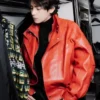 Kim Taehyung Red Leather Jacket