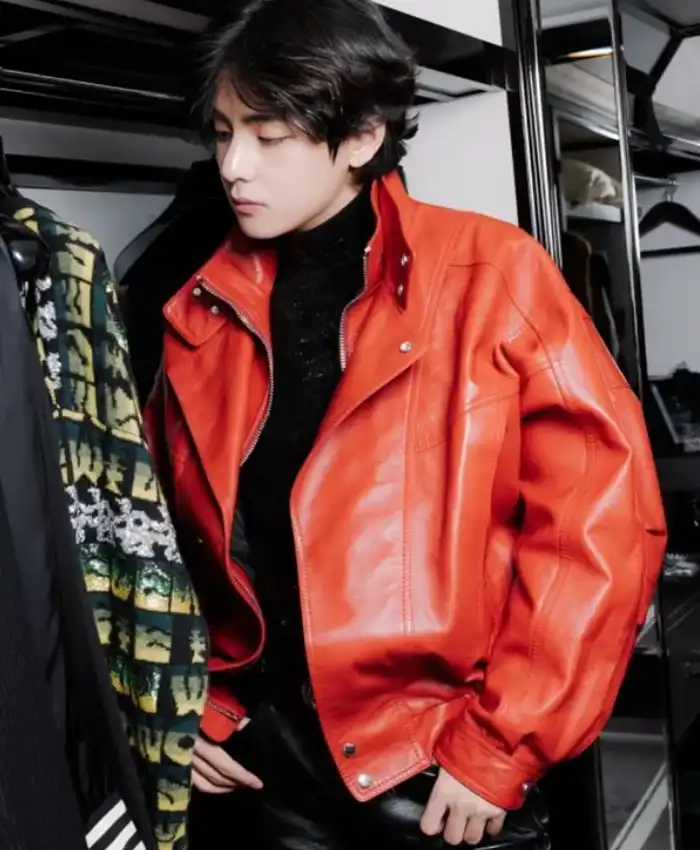 Kim Taehyung Red Leather Jacket
