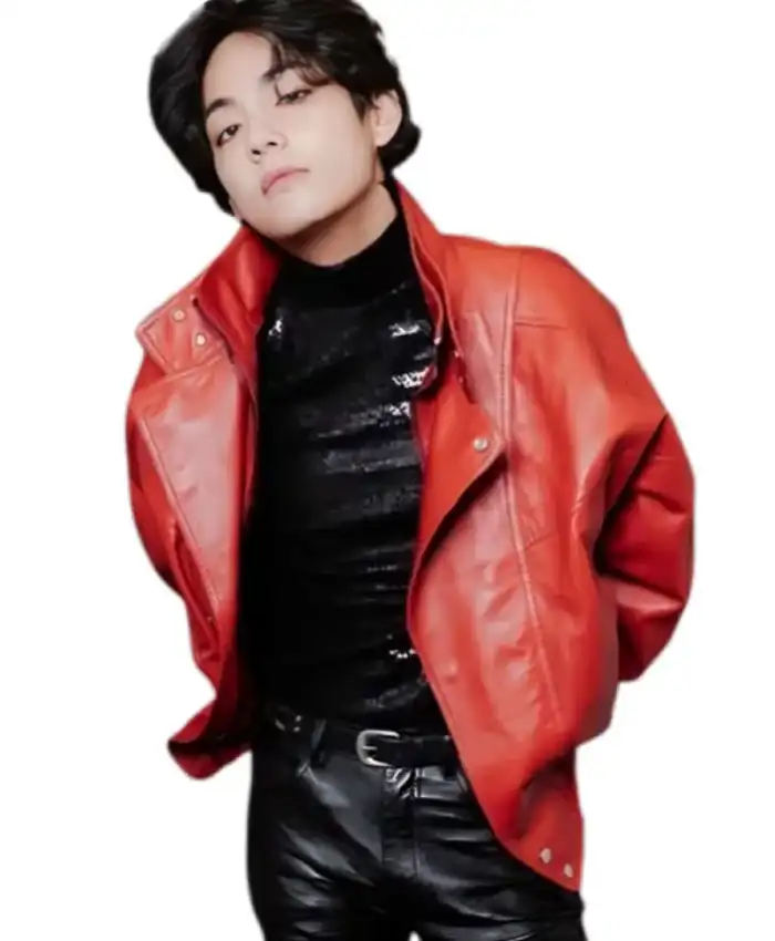 Kim Taehyung Red Leather Jacket