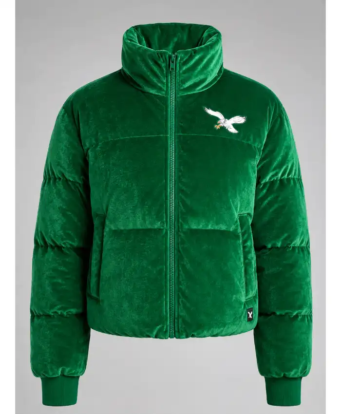 Philadelphia Eagles Green Velvet Puffer Jacket
