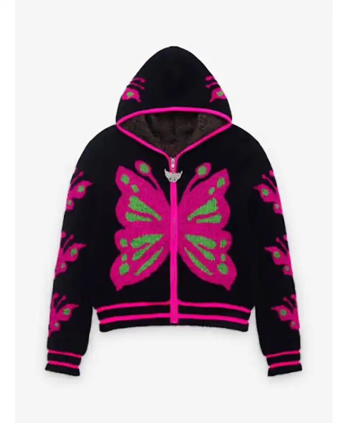 Adults S02 Amita Rao Black Neon Butterfly Print Hoodie