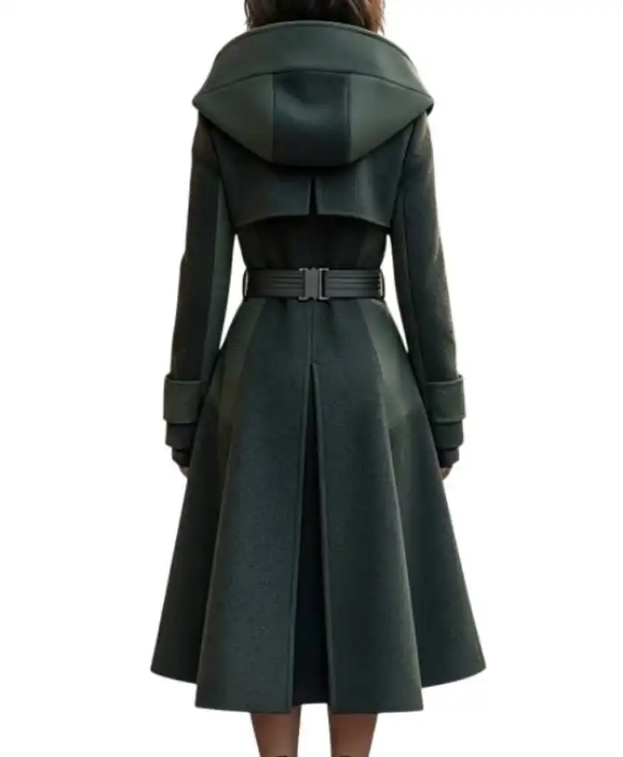 Women’s 2026 Futuristic Wool Trench Hooded Coat