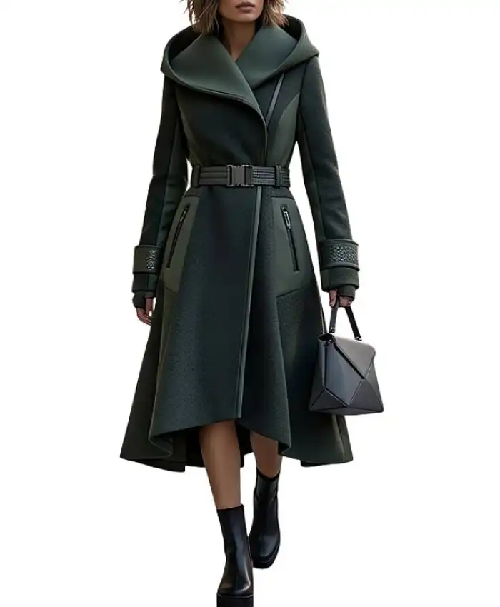 Women’s 2026 Futuristic Wool Trench Hooded Coat